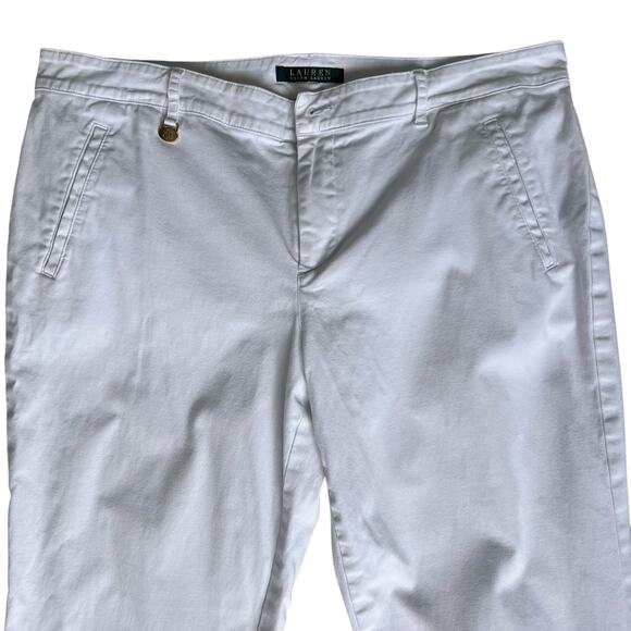 Ralph Lauren Chino Pants Women's 12 White Logo Faux Pockets Basic Classic Preppy - Picture 14 of 14